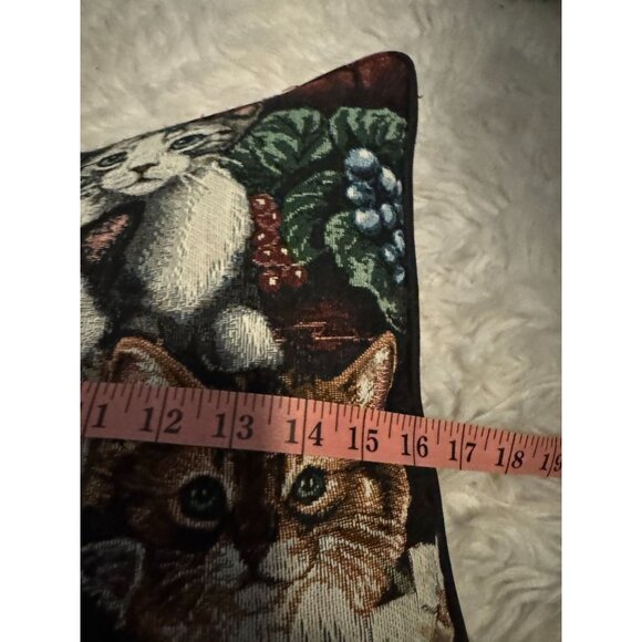 Vintage Cat Themed Decorative Tapestry Style Throw Pillow Paw Print Back - Picture 8 of 9